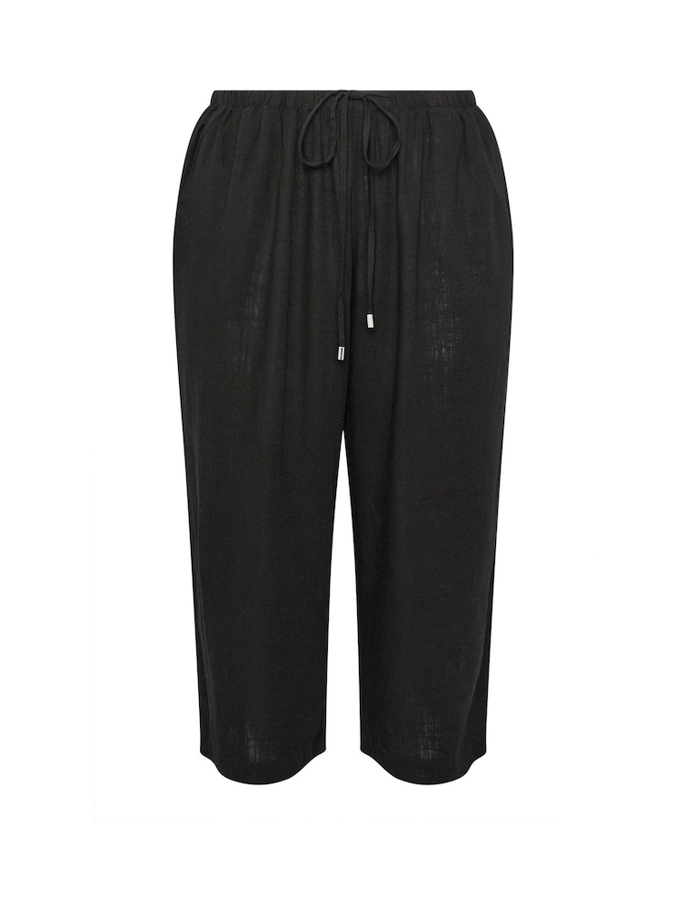 Yours Curve Black Linen Blend Wide Leg Ankle Grazer Trousers - Image 5 of 5