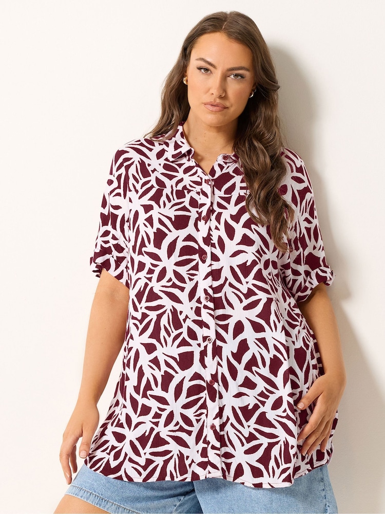 Yours Curve Red Abstract Crinkle Shirt - Image 1 of 5