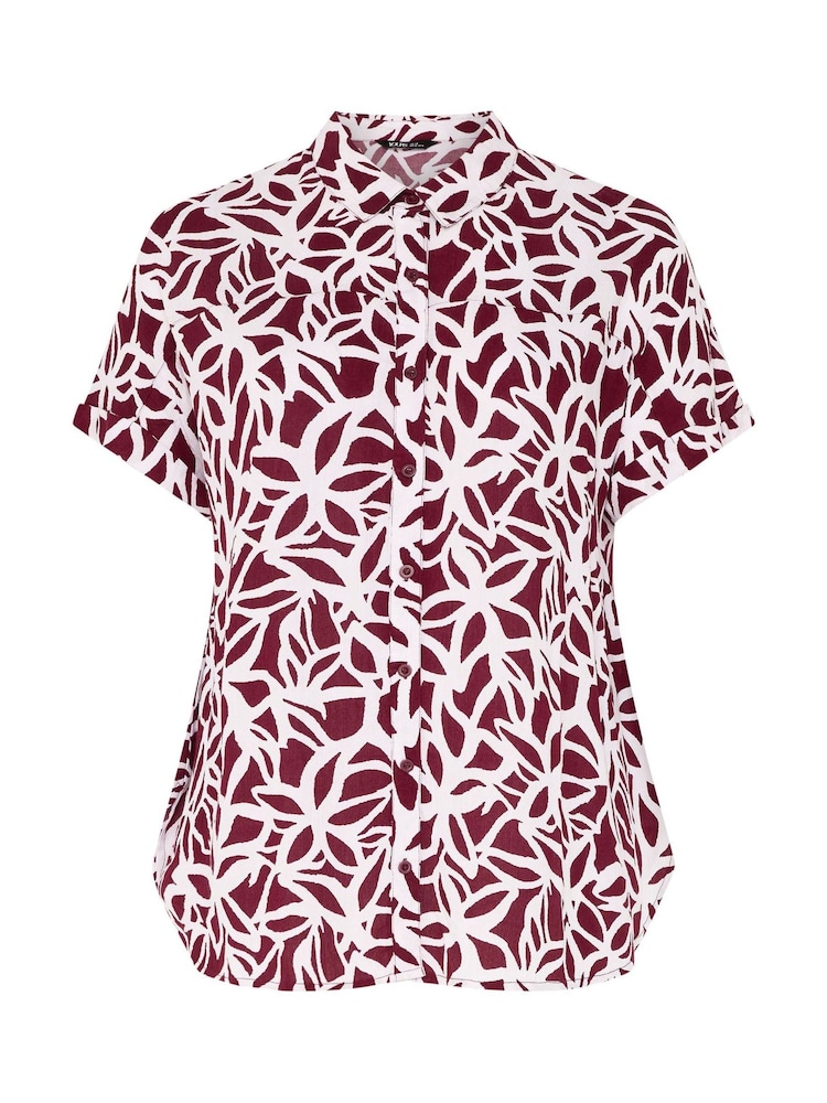 Yours Curve Red Abstract Crinkle Shirt - Image 5 of 5