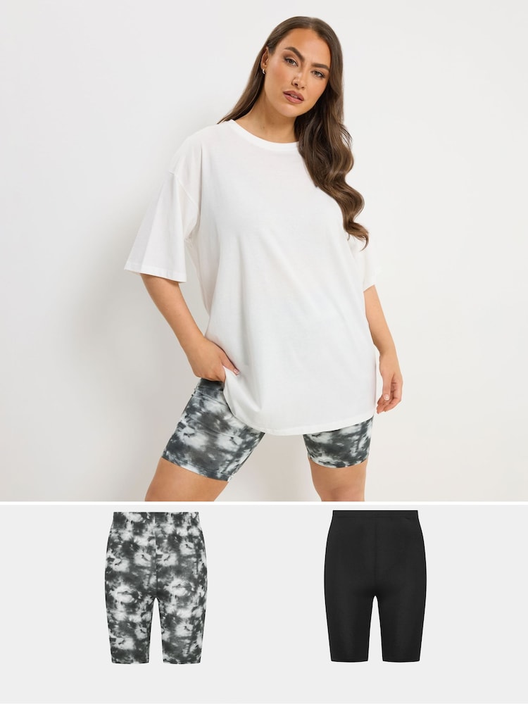 Yours Curve Black Ground Cycling Shorts 2 Pack - Image 1 of 8