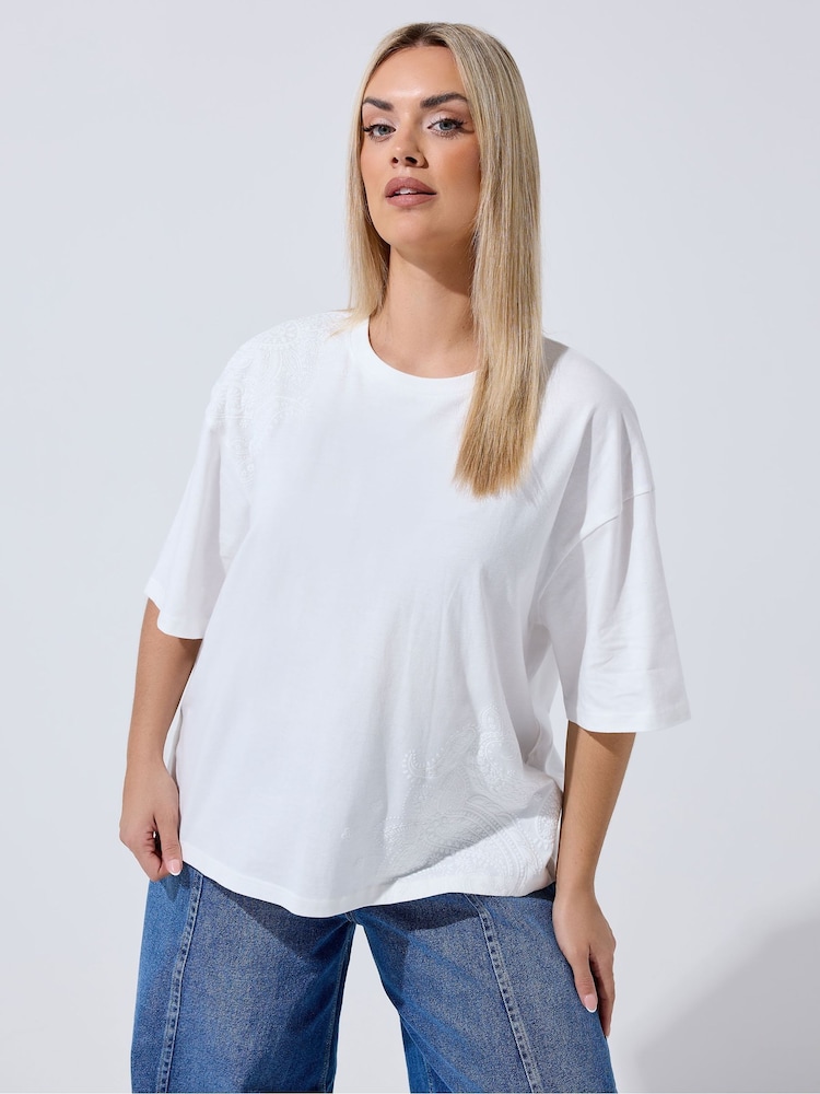 Yours Curve White Limited Floral Print T-Shirt - Image 1 of 5 Yours Curve White Limited Floral Print T-Shirt - Image 1 of 5