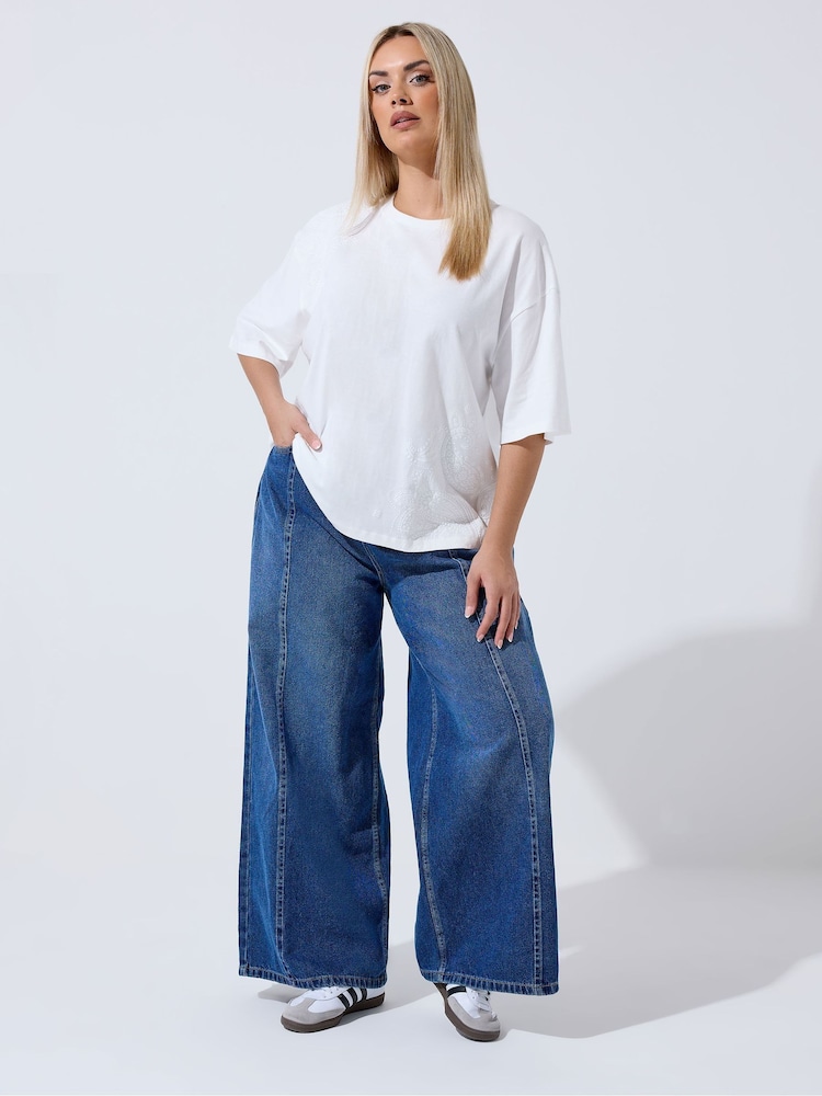 Yours Curve White Limited Floral Print T-Shirt - Image 2 of 5 Yours Curve White Limited Floral Print T-Shirt - Image 2 of 5