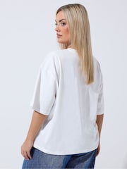 Yours Curve White Limited Floral Print T-Shirt - Image 3 of 5