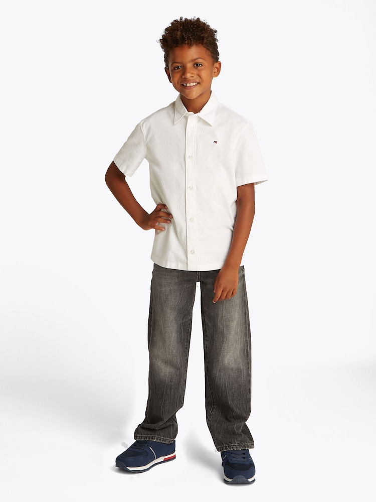 Tommy Hilfiger Essential Flag Embroidery Short Sleeve Oxford Shirt - Imaginea 1 din 3