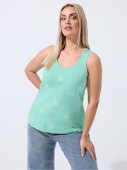 Yours Curve Green Limited Embroidered Floral Vest Top - Image 1 of 5