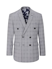 Skopes Grey Double Breasted Fit Anello Check Suit Jacket - Image 6 of 7