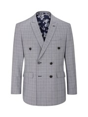 Skopes Grey Double Breasted Fit Anello Check Suit Jacket - Image 9 of 10