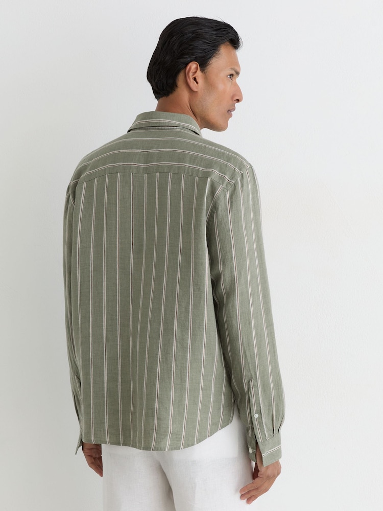 green white striped dress shirt Reiss natural waist