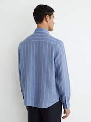 Reiss Blue/White Rubus Linen Striped Regular-Fit Shirt - Image 6 of 7