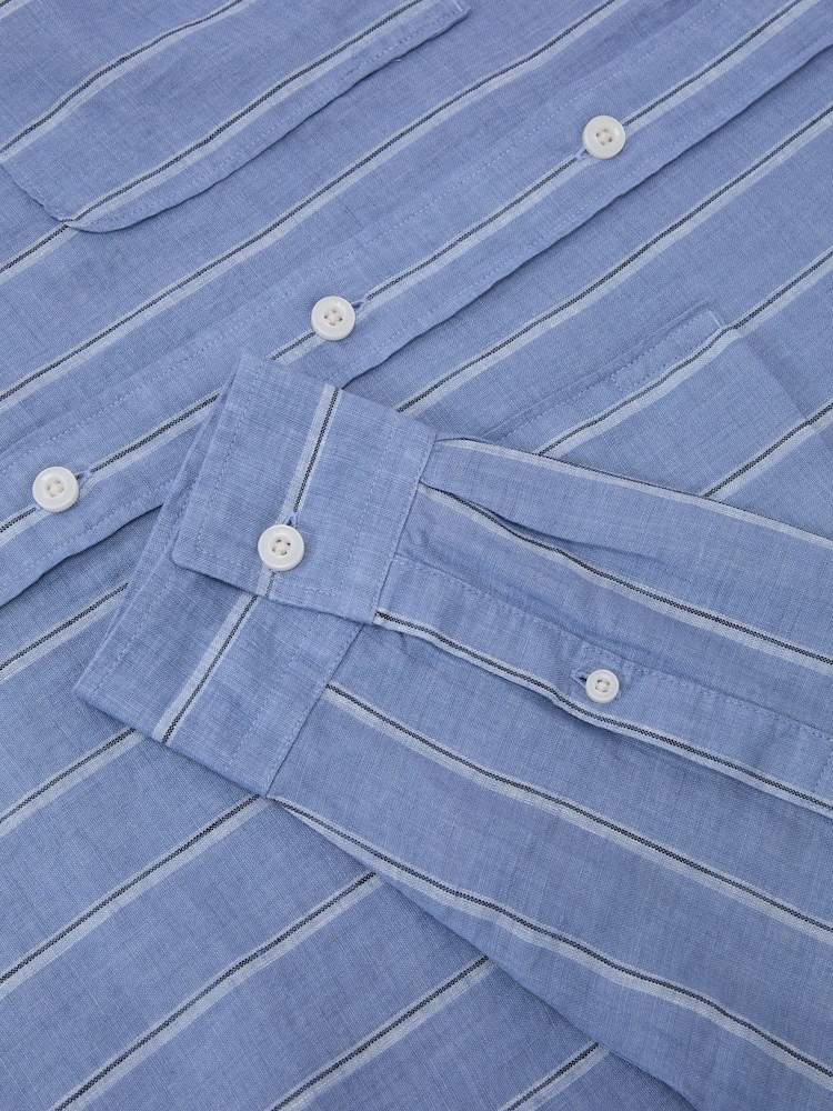Reiss Blue/White Rubus Linen Striped Regular-Fit Shirt - Image 7 of 7