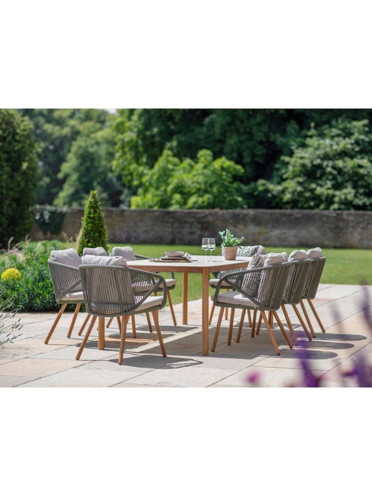 Bramblecrest Fern Green Helsinki Rectangle Dining Table with 8 Chairs Parasol and Base - Image 2 of 4