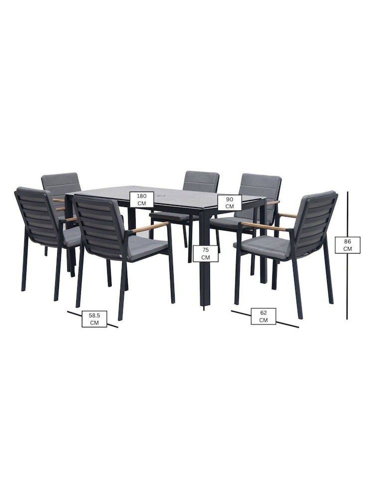 Bramblecrest Anthracite Siena Rectangle Table with 6 Armchairs, Parasol and Base - Image 7 of 7