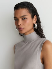 Reiss Grey Evelyn Merino Wool Funnel-Neck Sleeveless Top - Image 1 of 7
