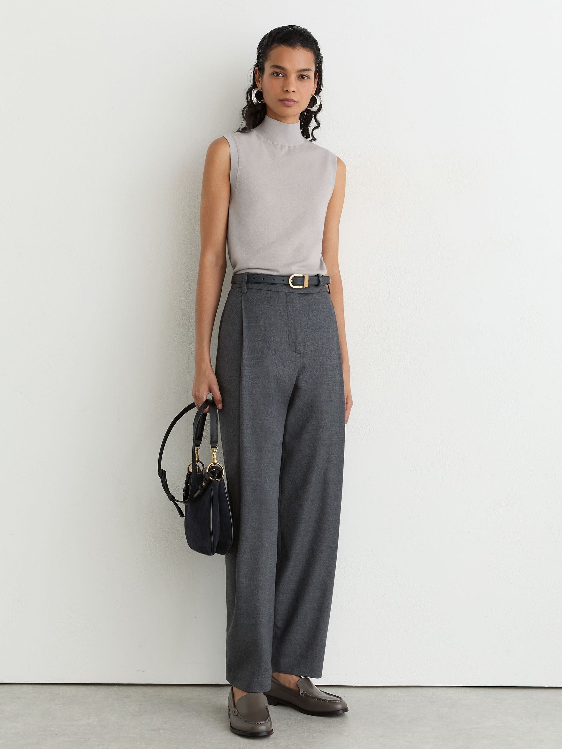 Buy Reiss Grey Evelyn Merino Wool Funnel-Neck Sleeveless Vest from