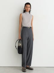 Reiss Grey Evelyn Merino Wool Funnel-Neck Sleeveless Top - Image 4 of 7