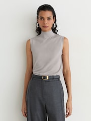 Reiss Grey Evelyn Merino Wool Funnel-Neck Sleeveless Top - Image 6 of 7