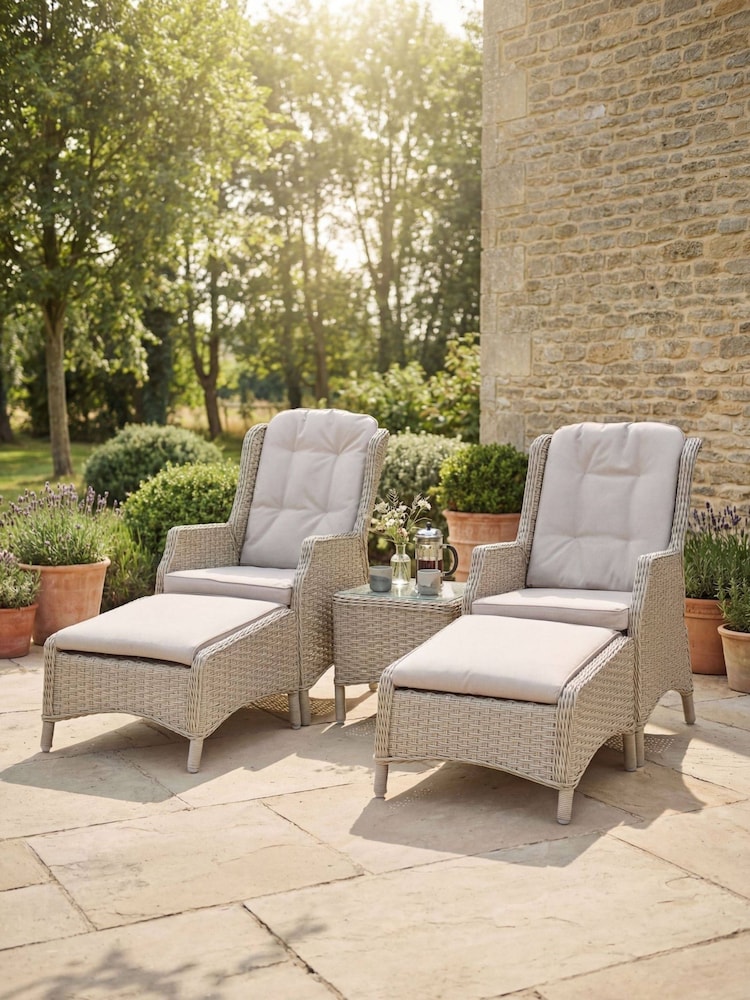 Bramblecrest Sandstone Woodchester 2 x Recliner Chairs with Footstools and Side Table - Image 1 of 5 Bramblecrest Sandstone Woodchester 2 x Recliner Chairs with Footstools and Side Table - Image 1 of 5