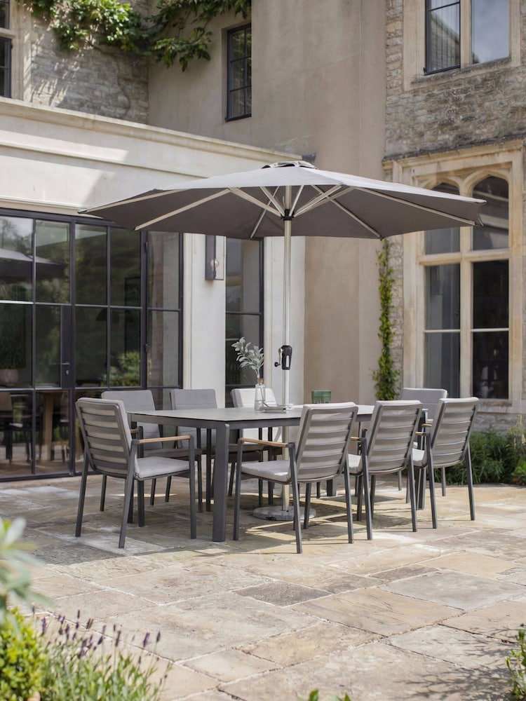 Bramblecrest Anthracite Siena Rectangle Table with 8 Armchairs, Parasol and Base - Image 1 of 6