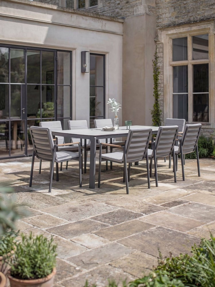 Bramblecrest Anthracite Siena Rectangle Table with 8 Armchairs, Parasol and Base - Image 2 of 6