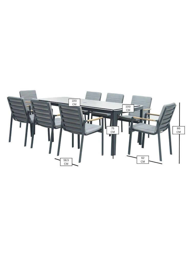 Bramblecrest Anthracite Siena Rectangle Table with 8 Armchairs, Parasol and Base - Image 6 of 6