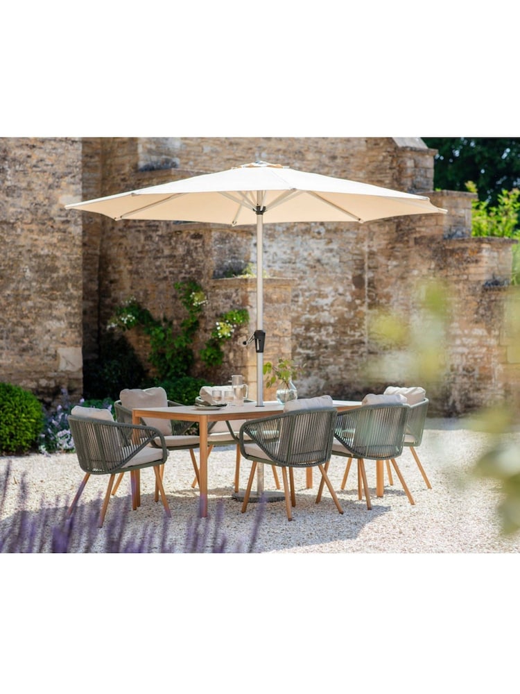 Bramblecrest Fern Green Helsinki Rectangle Dining Table with 6 Chairs, Parasol and Base - Image 1 of 4