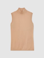 Reiss Camel Evelyn Merino Wool Funnel-Neck Sleeveless Top - Image 2 of 6