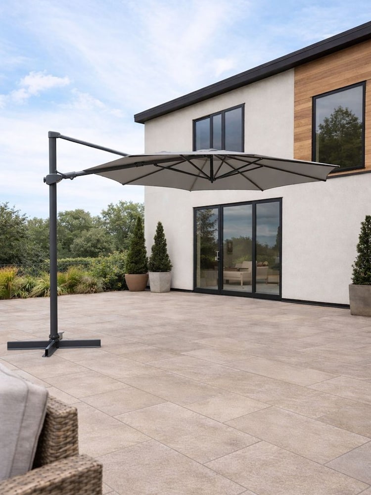 Kettler Slate Grey Aura 3m Round Garden Cantilever Parasol with Base Slate - Image 1 of 4