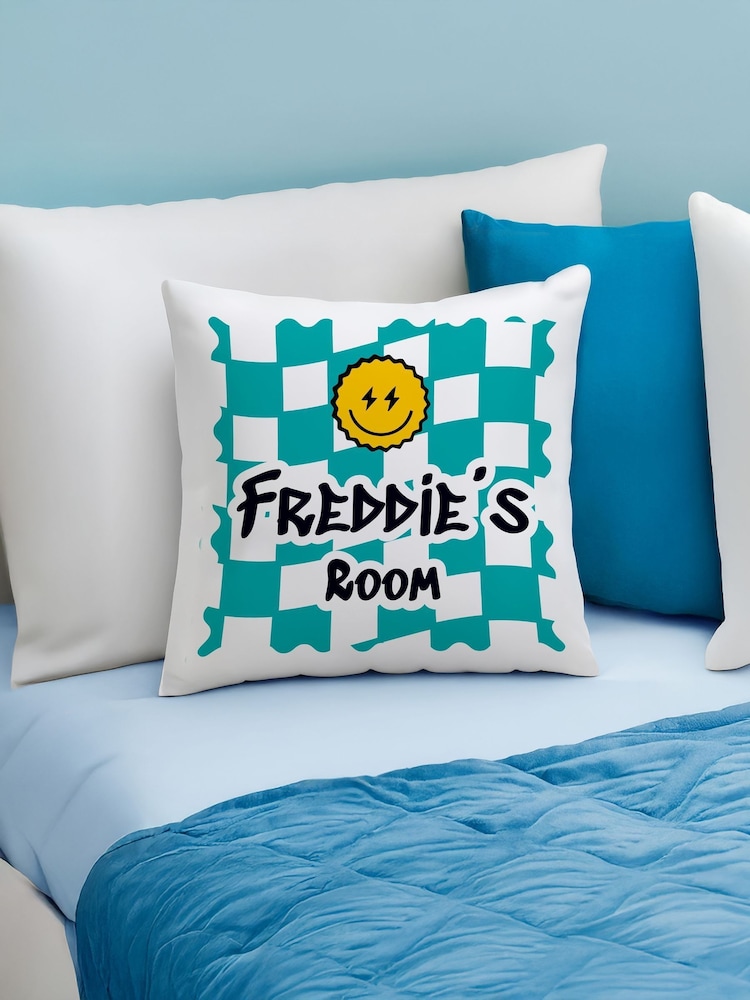 Personalised Check Childrens Bedroom Cushion by PMC - Image 1 of 4