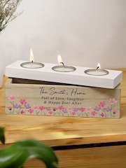 Personalised Floral Wooden Triple Tea Light Box by PMC - Image 1 of 3