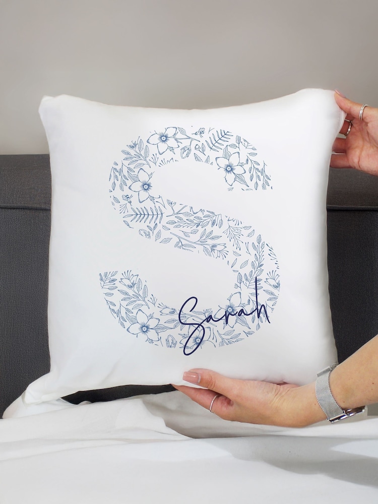 Personalised Floral Initial Cushion by PMC - Image 2 of 4