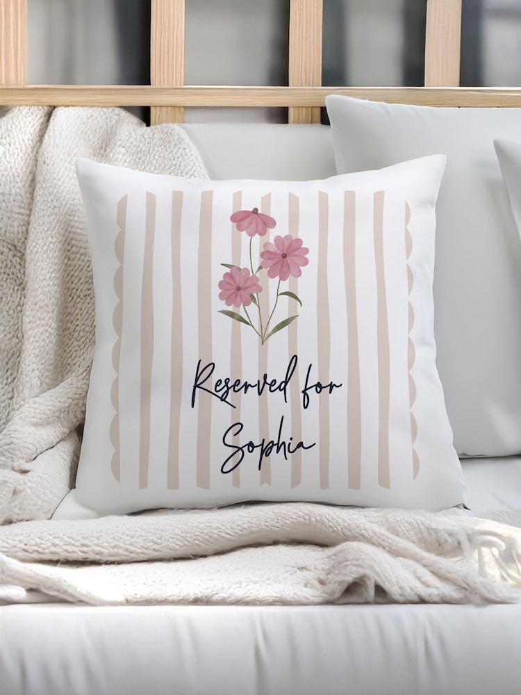 Personalised Floral Stripey Cushion by PMC - Image 1 of 3