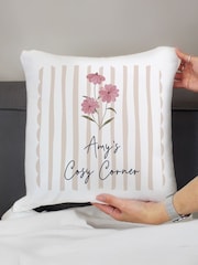 Personalised Floral Stripey Cushion by PMC - Image 2 of 3