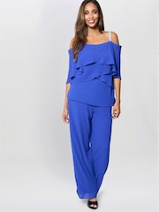 Gina Bacconi Blue Darla Frill Top Trouser Set - Image 1 of 5
