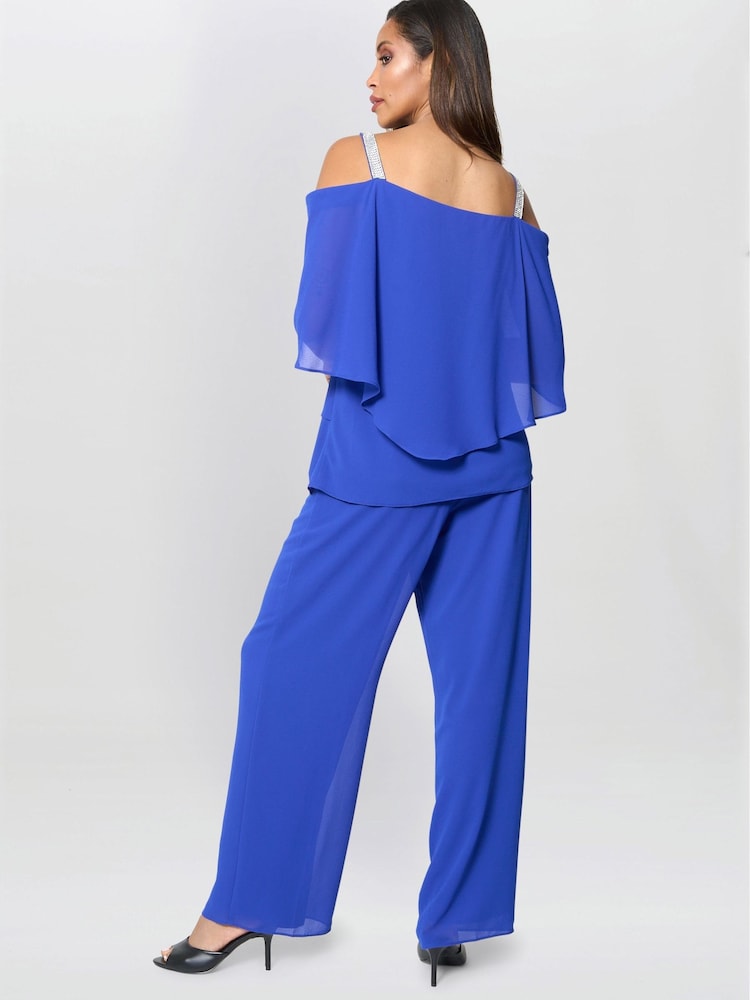 Gina Bacconi Blue Darla Frill Top Trouser Set - Image 2 of 5 Gina Bacconi Blue Darla Frill Top Trouser Set - Image 2 of 5