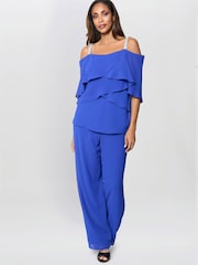 Gina Bacconi Blue Darla Frill Top Trouser Set - Image 3 of 5