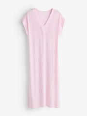 Nora Rose Pink Solid Modal Lycra Jersey Cap Sleeve Long Nightdress - Image 1 of 1