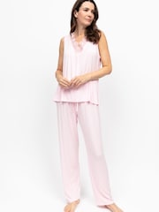Nora Rose Solid Modal Lycra Jersey Scalloped Lace Sleeveless Pyjamas Set - תמונה 1 מתוך 3