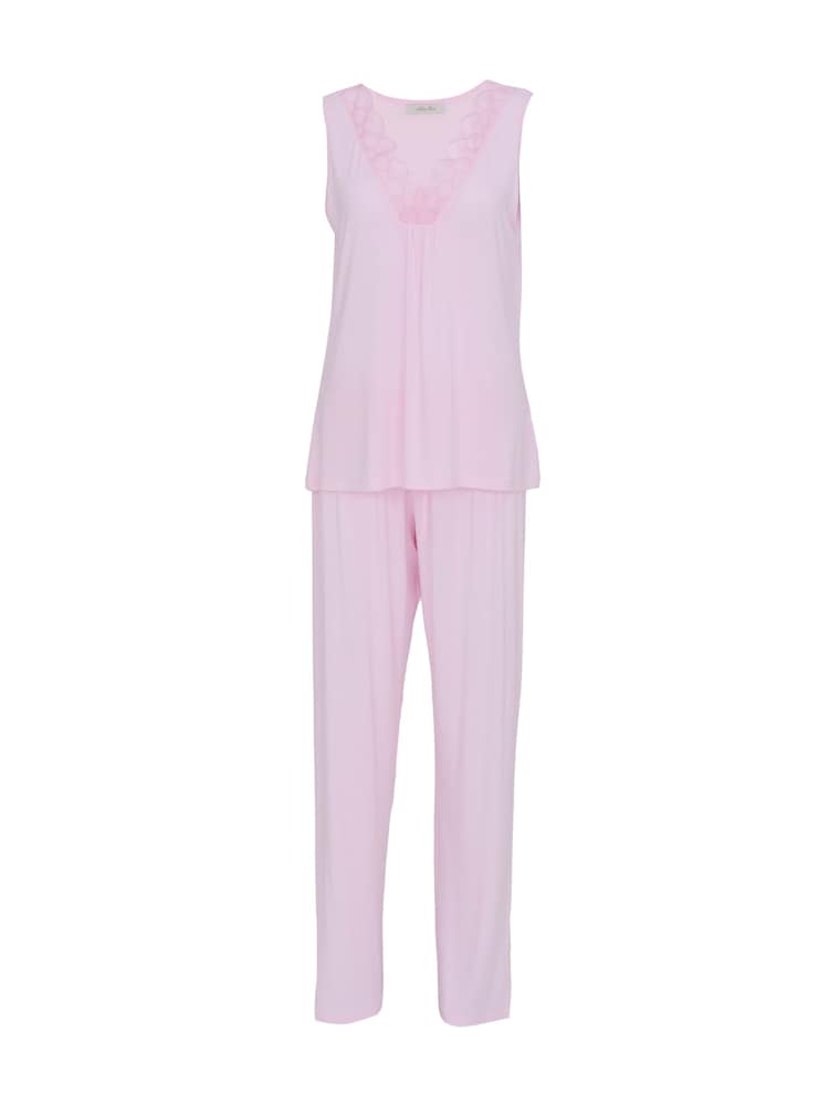 Nora Rose Solid Modal Lycra Jersey Scalloped Lace Sleeveless Pyjamas Set - תמונה 3 מתוך 3
