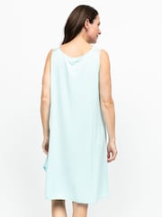 Nora Rose Blue Solid Modal Lycra Jersey Scalloped Lace Sleaveless Swing Nightdress - Image 3 of 4