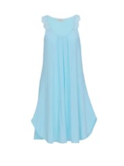 Nora Rose Blue Solid Modal Lycra Jersey Scalloped Lace Sleaveless Swing Nightdress - Image 4 of 4