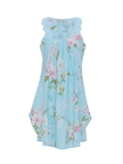 Nora Rose Blue Floral Print Scalloped Lace Sleeveless Swing Nightdress - Image 3 of 3