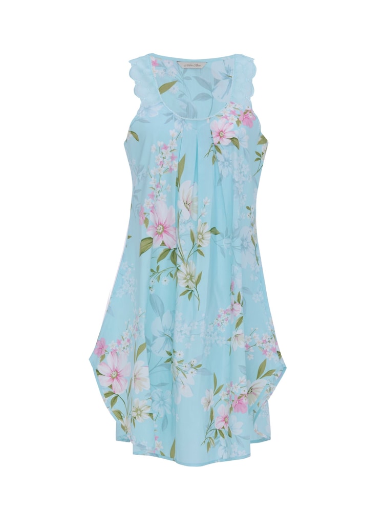 Nora Rose Blue Floral Print Scalloped Lace Sleeveless Swing Nightdress - Image 3 of 3