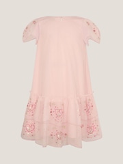 Monsoon Pink Heart Embellished Mesh Party Dress - Image 1 of 3
