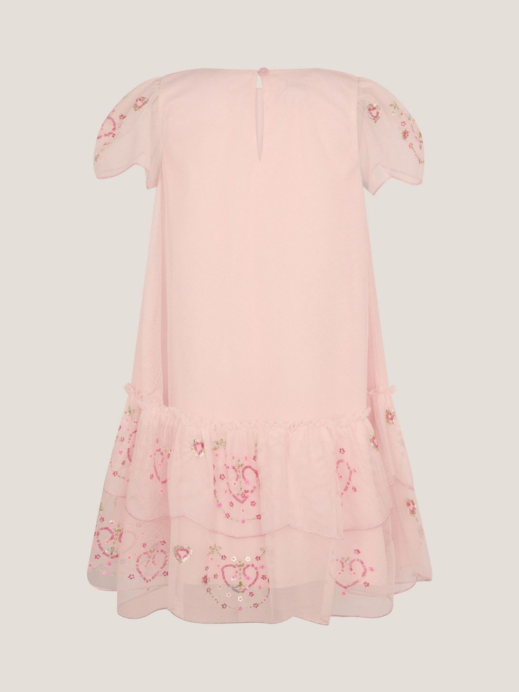Monsoon Pink Heart Embellished Mesh Party Dress - Image 2 of 3