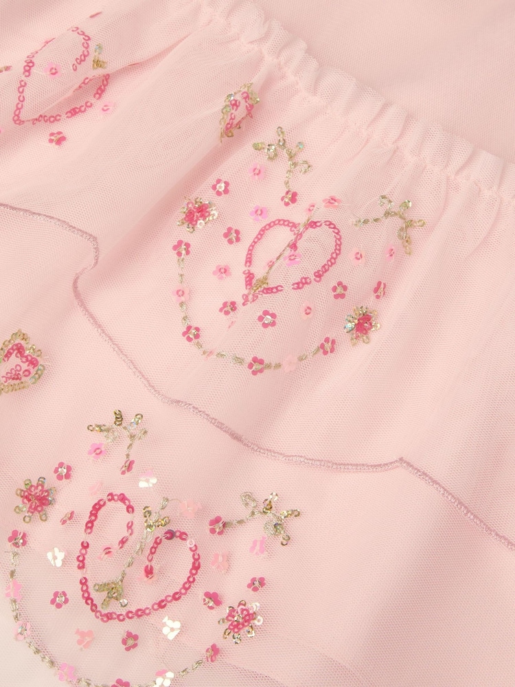 Monsoon Pink Heart Embellished Mesh Party Dress - Image 3 of 3