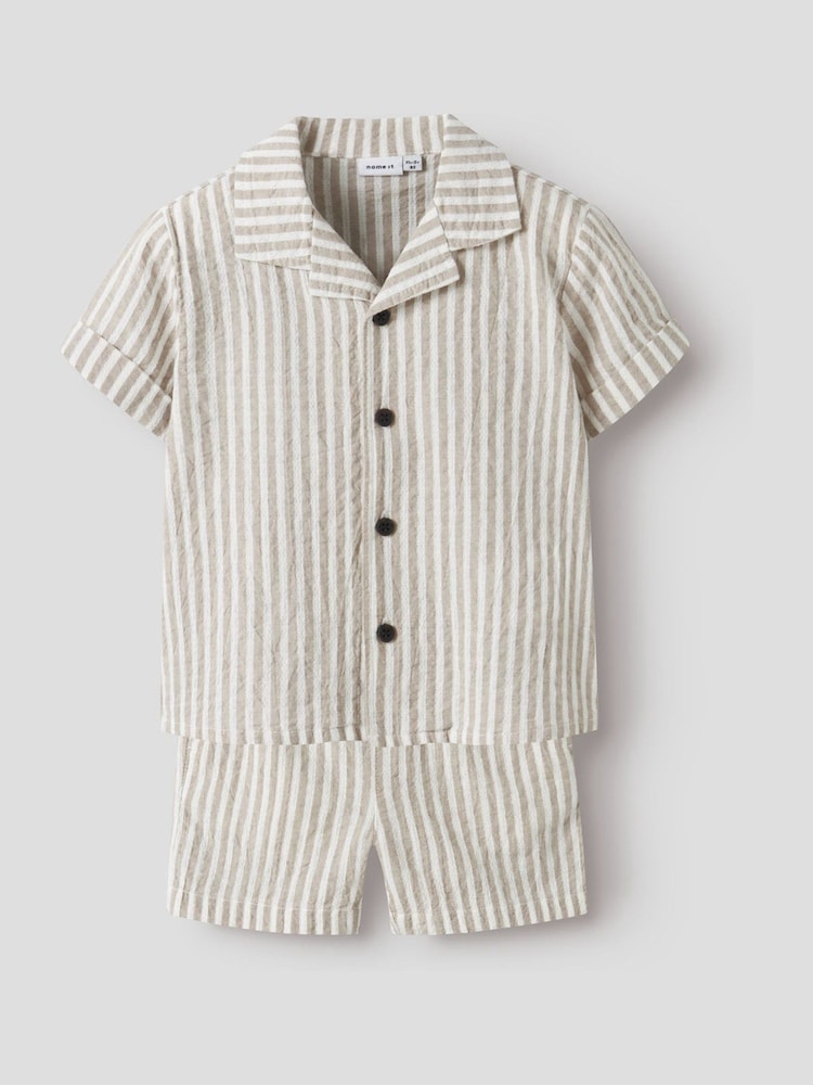 Name It Grey Stripe Top and Shorts Set - Image 1 of 4 Name It Grey Stripe Top and Shorts Set - Image 1 of 4