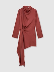 Orange rouillé - Robe courte drapée à manches longues Bethany de Reiss - Image 2 sur 6