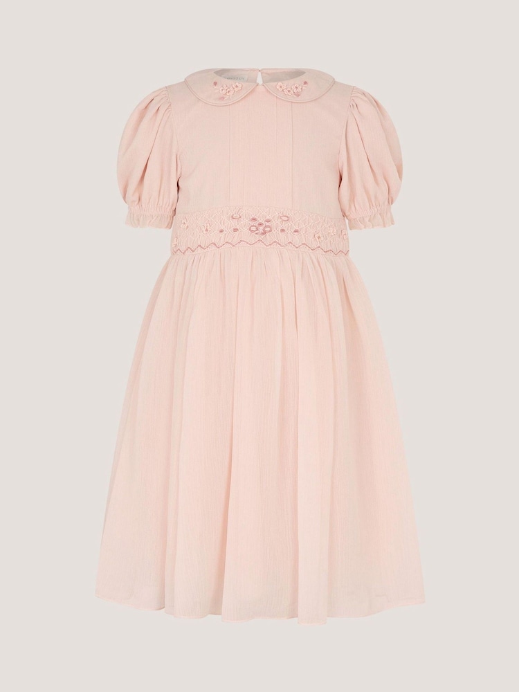 Monsoon Pink Romee Puff Sleeve Embroidered Party Dress - Image 1 of 3