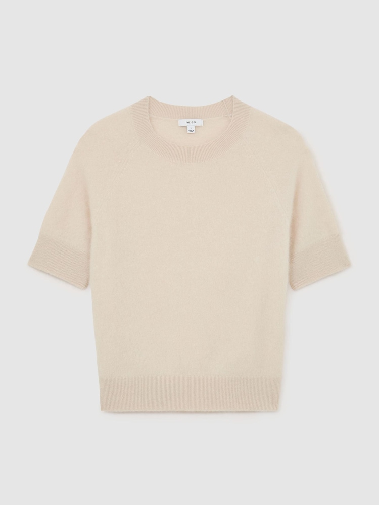 Reiss Grey Julia 100% Brushed Cashmere Short-Sleeve Top - Image 2 of 6 Reiss Grey Julia 100% Brushed Cashmere Short-Sleeve Top - Image 2 of 6