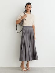 Reiss Grey Julia 100% Brushed Cashmere Short-Sleeve Top - Image 4 of 6